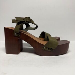 Madden Girl Dean Olive Green Faux Leather Platform Block Heel Sandals Size 10